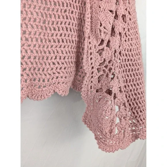 Vtg Y2K Lace Fairy Crochet Sleeveless Cardigan Sz L Pink Coquette Twee Festival - Picture 4 of 9